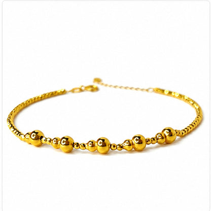 18K Solid Yellow Gold Graduated Beaded Bracelet, Dainty Minimalist Fine Jewelry