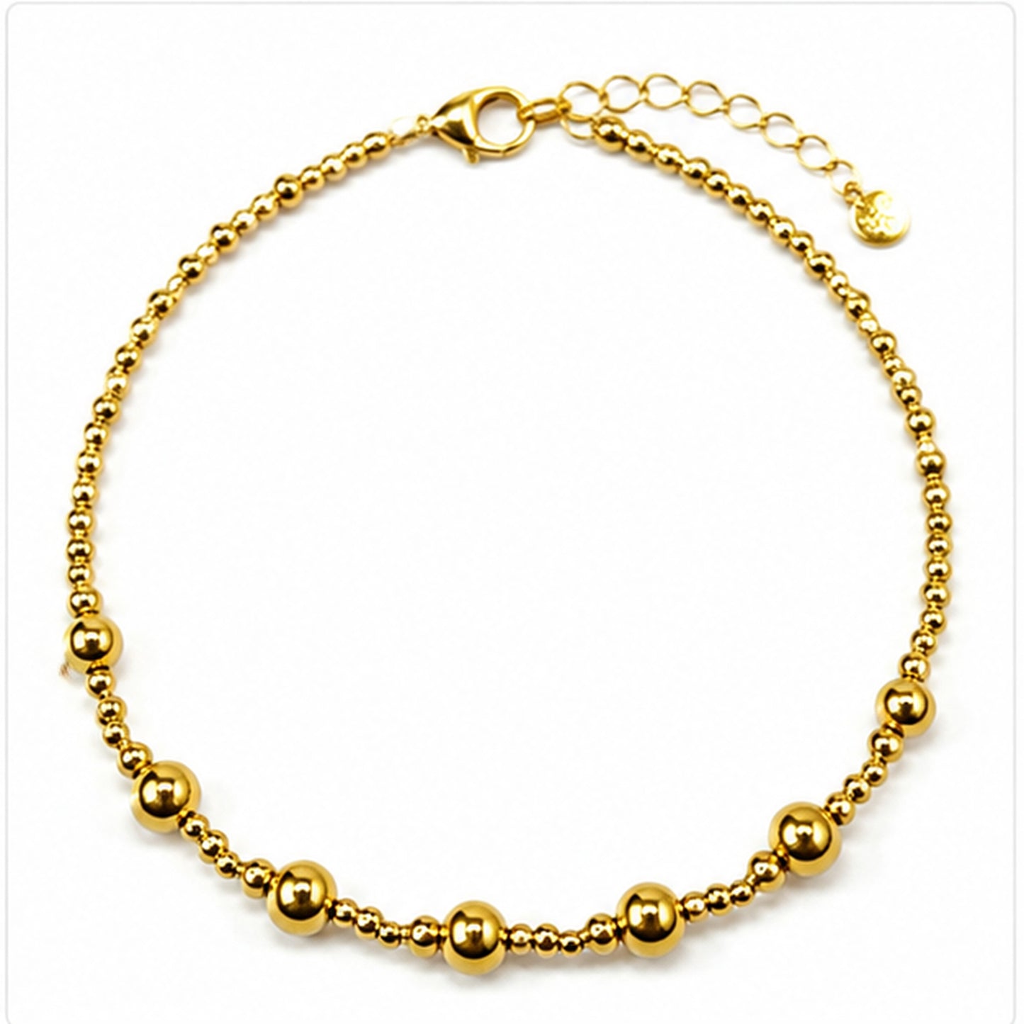 18K Solid Yellow Gold Graduated Beaded Bracelet, Dainty Minimalist Fine Jewelry