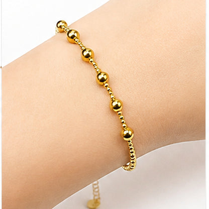 18K Solid Yellow Gold Graduated Beaded Bracelet, Dainty Minimalist Fine Jewelry