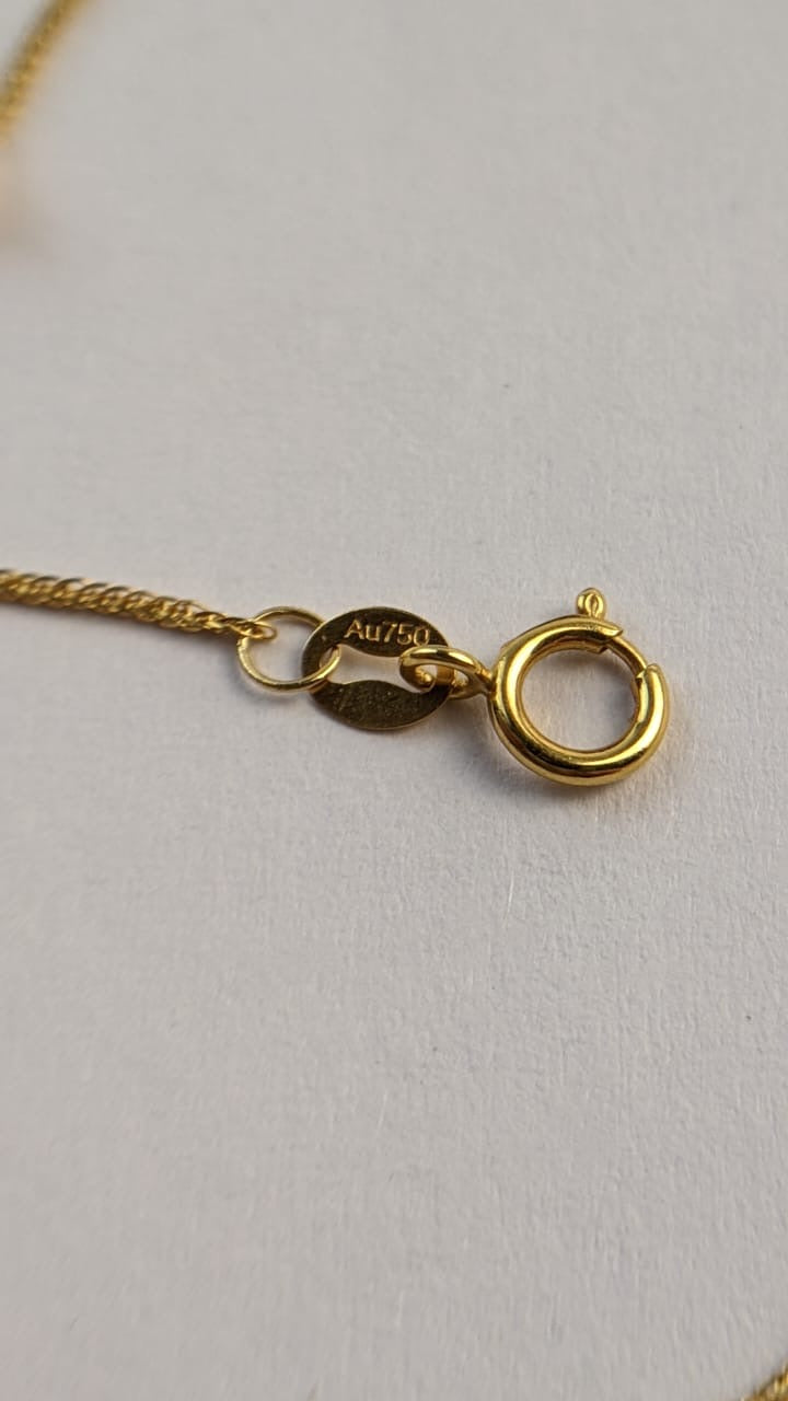 18K Solid Gold Interlocking Double Ring Bracelet, Au750 Twisted Chain with Heart Charm