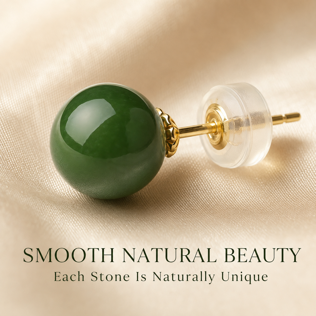 Gold Earrings 18K Solid | Hetian Jade Jasper Studs | Fine Jewelry Au750