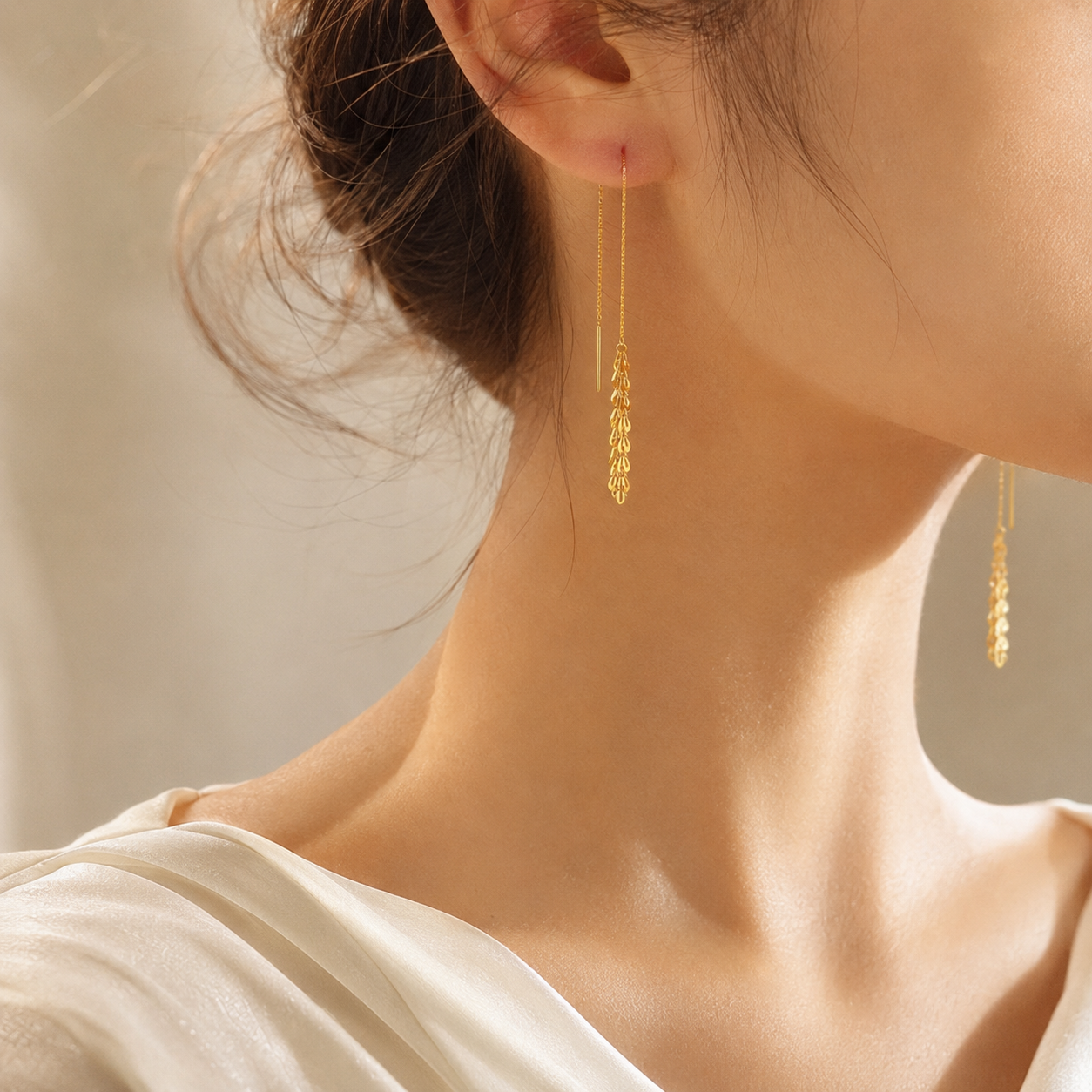 Gold Earrings 18K Solid | Phoenix Tail Long Tassel Dangle | Fine Jewelry Au750