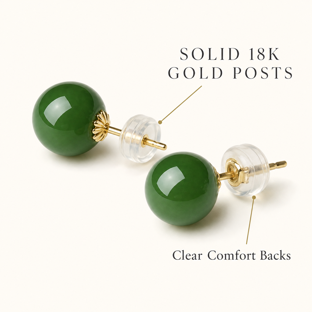 Gold Earrings 18K Solid | Hetian Jade Jasper Studs | Fine Jewelry Au750