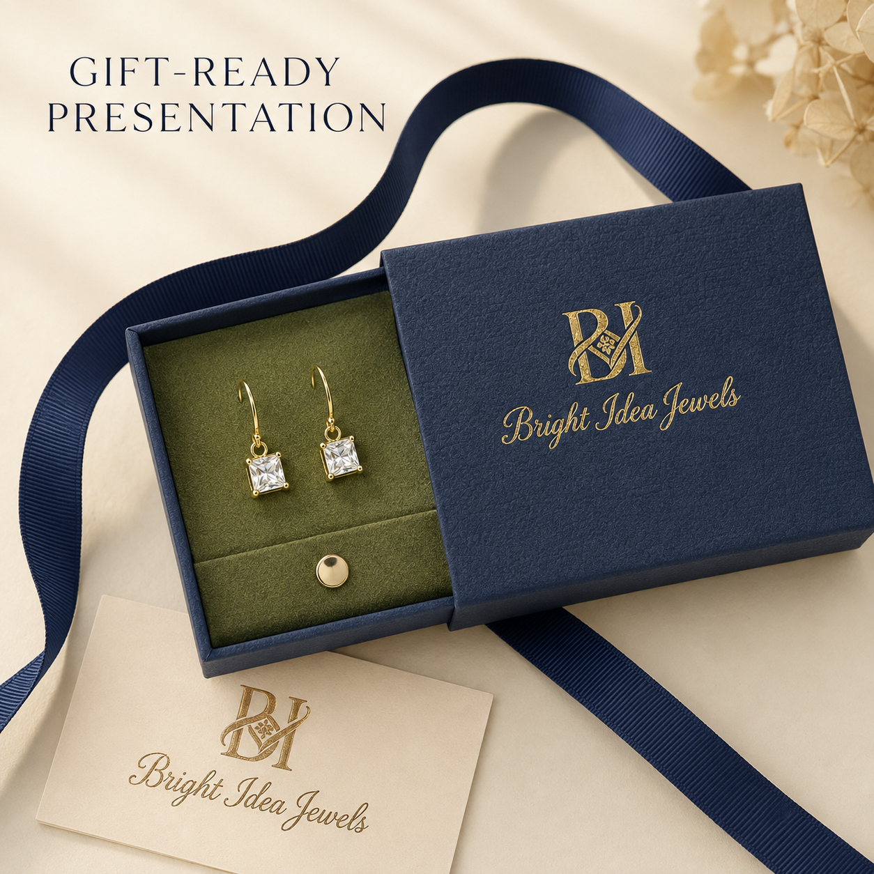 Gold Earrings 18K Solid | Four-Prong Square Moissanite Studs | Fine Jewelry Au750