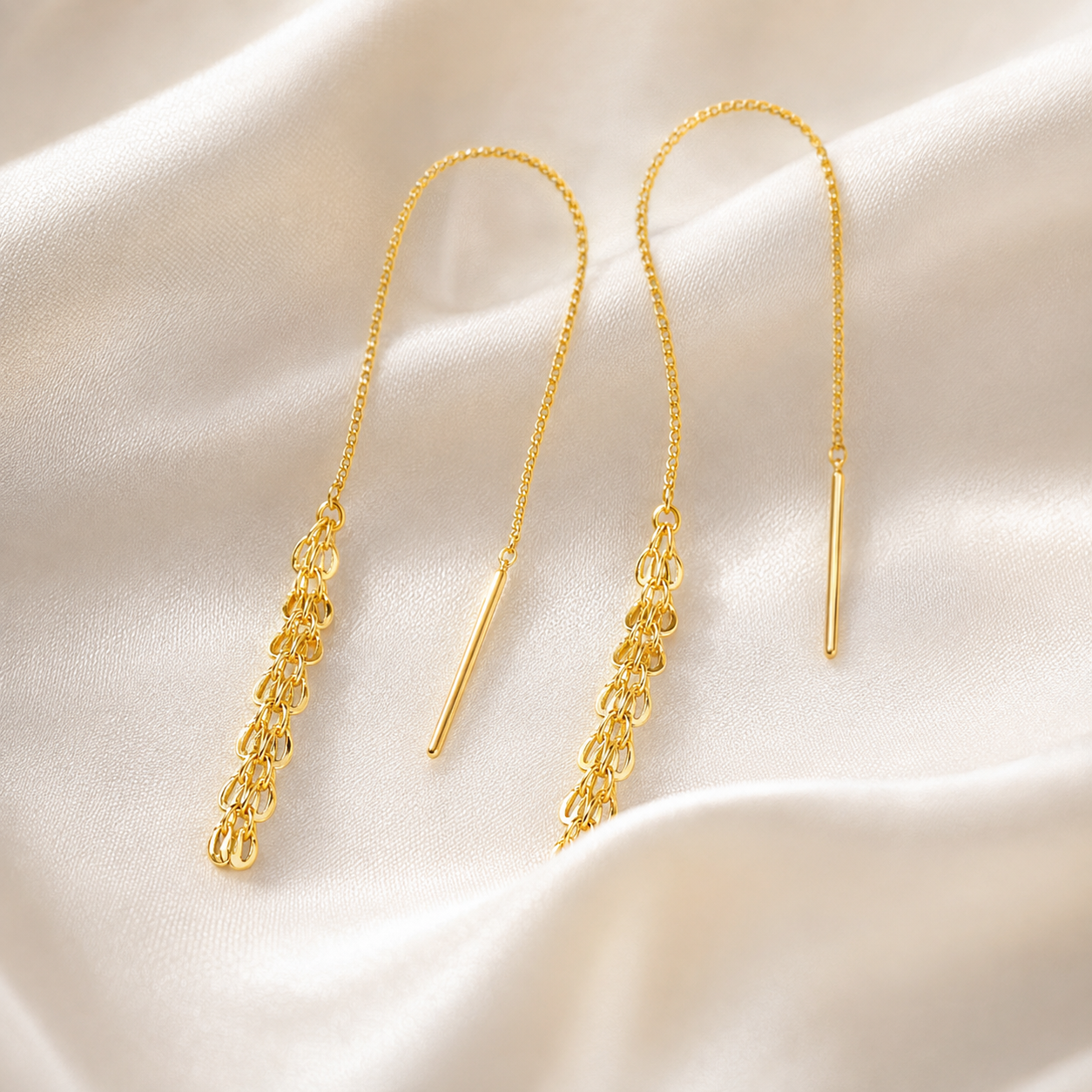 Gold Earrings 18K Solid | Phoenix Tail Long Tassel Dangle | Fine Jewelry Au750