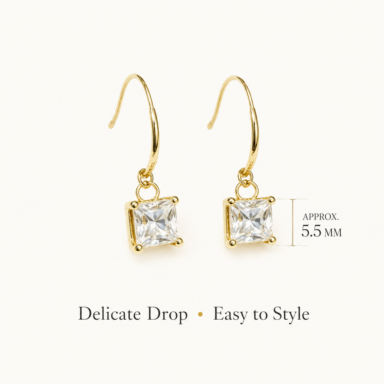 Gold Earrings 18K Solid | Four-Prong Square Moissanite Studs | Fine Jewelry Au750