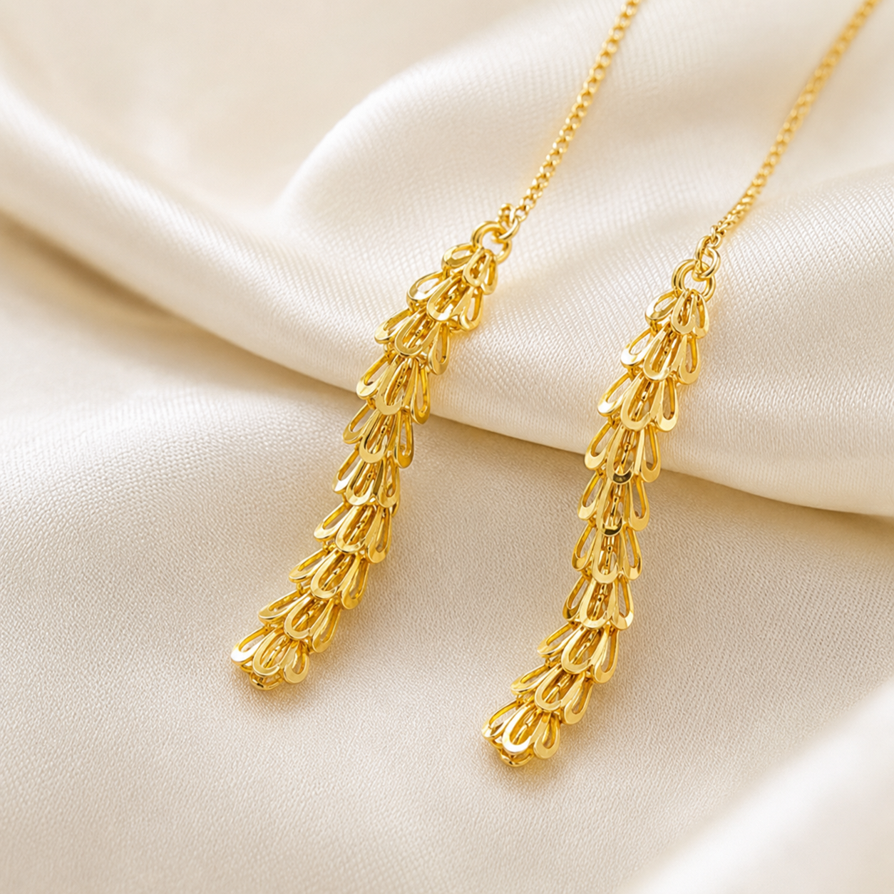 Gold Earrings 18K Solid | Phoenix Tail Long Tassel Dangle | Fine Jewelry Au750
