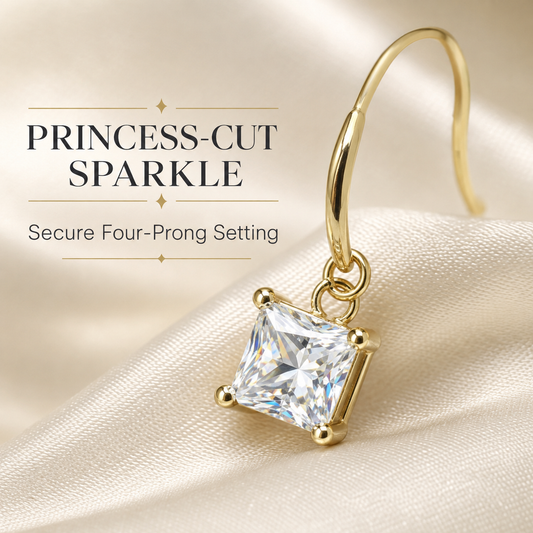 18K Solid Gold Square Moissanite Stud Earrings