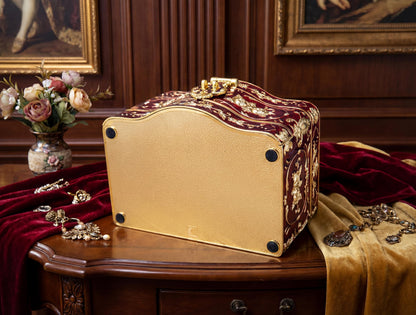 Vintage Red Gold Jewelry Box, Multilayered Lockable Treasure Chest, Wedding Anniversary Gift