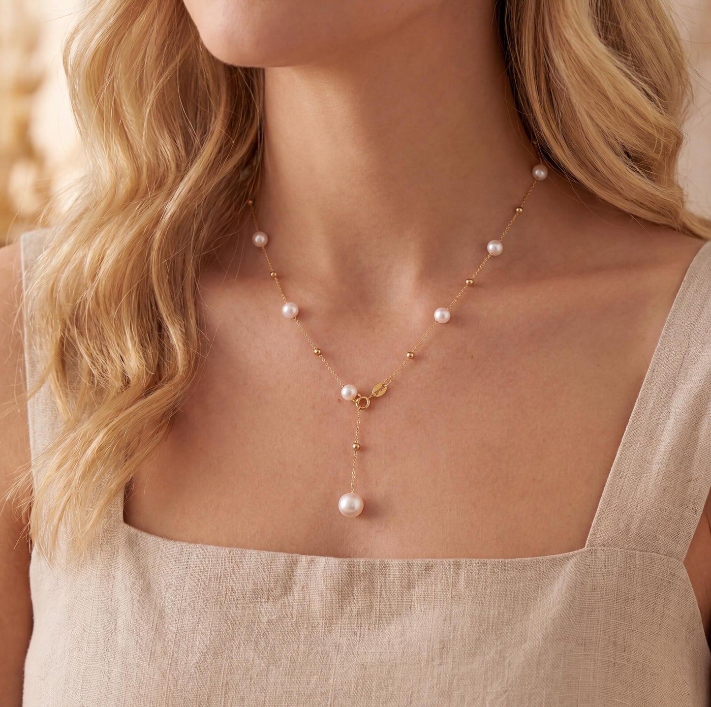 18K Solid Gold Pearl Drop Pendant Necklace, Real Au750 Natural Freshwater