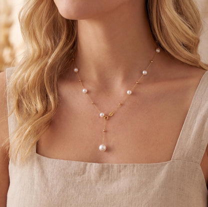 18K Solid Gold Pearl Drop Pendant Necklace, Real Au750 Natural Freshwater