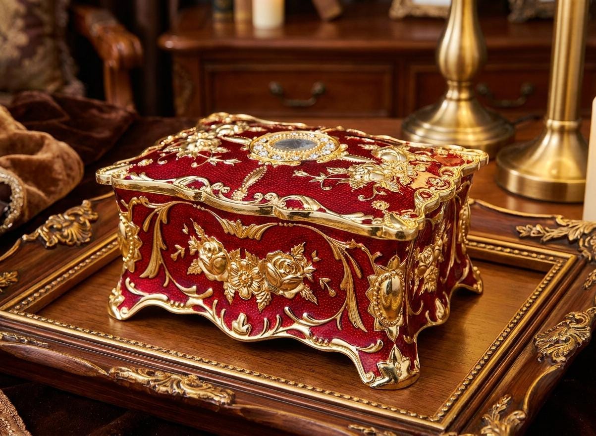 Baroque Metal Jewelry Box | Vintage Red Blue White Luxury Keepsake (2 Sizes)