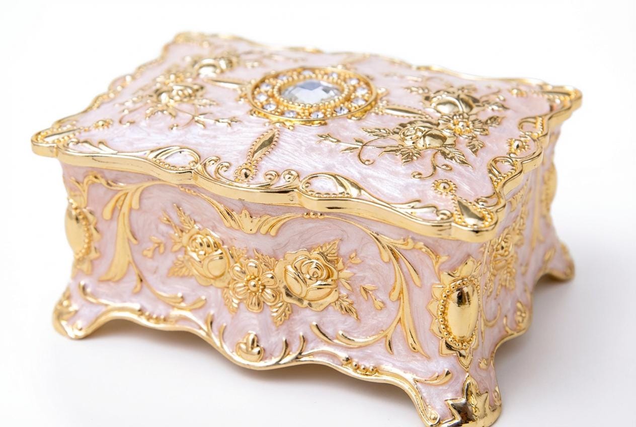 Baroque Metal Jewelry Box | Vintage Red Blue White Luxury Keepsake (2 Sizes)