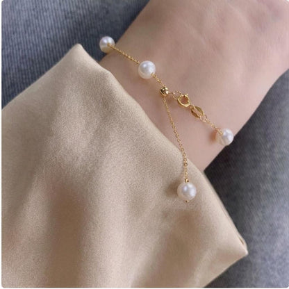 18K Solid Gold Freshwater Pearl Bracelet · Baby's Breath Style · Au750 · Adjustable 18–22cm