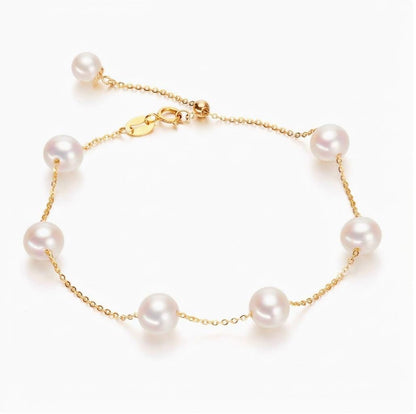 18K Solid Gold Freshwater Pearl Bracelet · Baby's Breath Style · Au750 · Adjustable 18–22cm