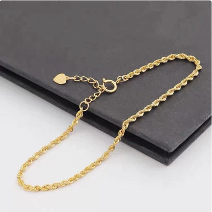 18K Solid Gold Rope Bracelet, Real Au750 Twisted Chain, Dainty Minimalist Jewelry