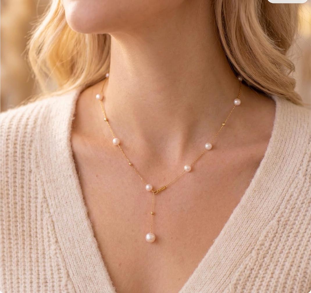 18K Solid Gold Pearl Drop Pendant Necklace, Real Au750 Natural Freshwater