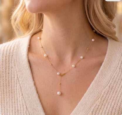 18K Solid Gold Pearl Drop Pendant Necklace, Real Au750 Natural Freshwater