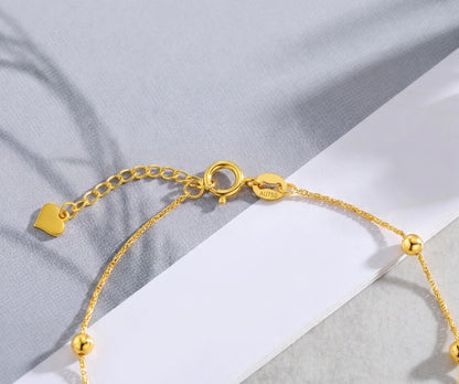 18K Solid Gold Interlocking Double Ring Bracelet, Au750 Twisted Chain with Heart Charm