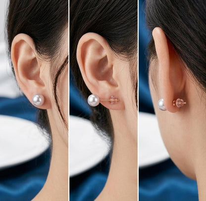 18K Solid Gold Pearl Stud Earrings | Natural Freshwater Round | Classic Minimalist for Women