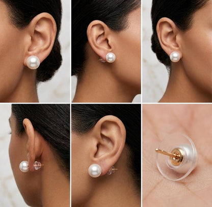 18K Solid Gold Pearl Stud Earrings | Natural Freshwater Round | Classic Minimalist for Women