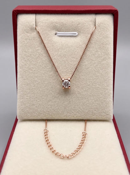 Solid 18K Rose Gold Solitaire Necklace | Classic Pendant, 45cm Box Chain