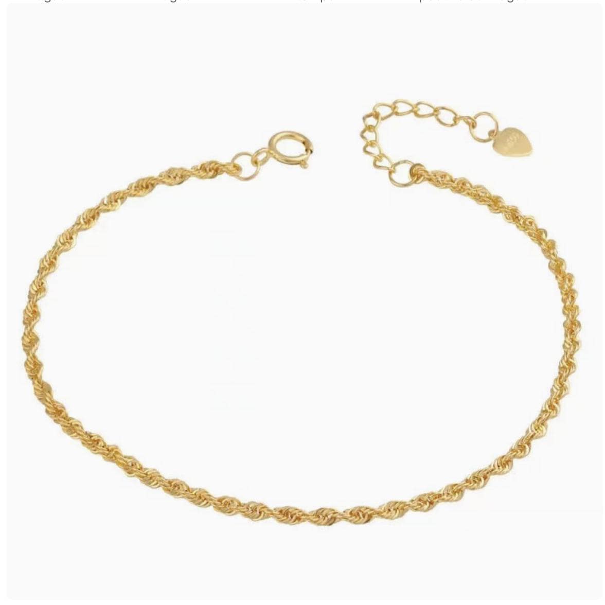 18K Solid Gold Rope Bracelet, Real Au750 Twisted Chain, Dainty Minimalist Jewelry