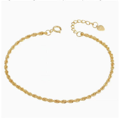 18K Solid Gold Rope Bracelet, Real Au750 Twisted Chain, Dainty Minimalist Jewelry