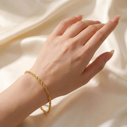 18K Solid Gold Rope Bracelet, Real Au750 Twisted Chain, Dainty Minimalist Jewelry