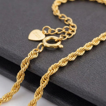 18K Solid Gold Rope Bracelet, Real Au750 Twisted Chain, Dainty Minimalist Jewelry