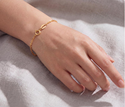 18K Solid Gold O Chain Bracelet | Minimalist Yellow Gold Everyday Jewelry