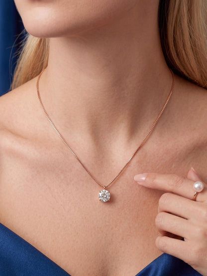Solid 18K Rose Gold Solitaire Necklace | Classic Pendant, 45cm Box Chain
