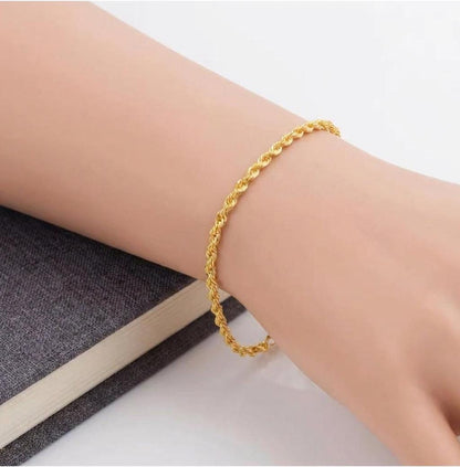 18K Solid Gold Rope Bracelet, Real Au750 Twisted Chain, Dainty Minimalist Jewelry
