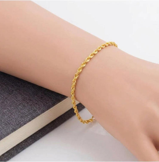 18K Solid Gold Rope Bracelet, Real Au750 Twisted Chain, Dainty Minimalist Jewelry