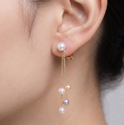 Freshwater Pearl Threader Earrings - 18K Solid Gold
