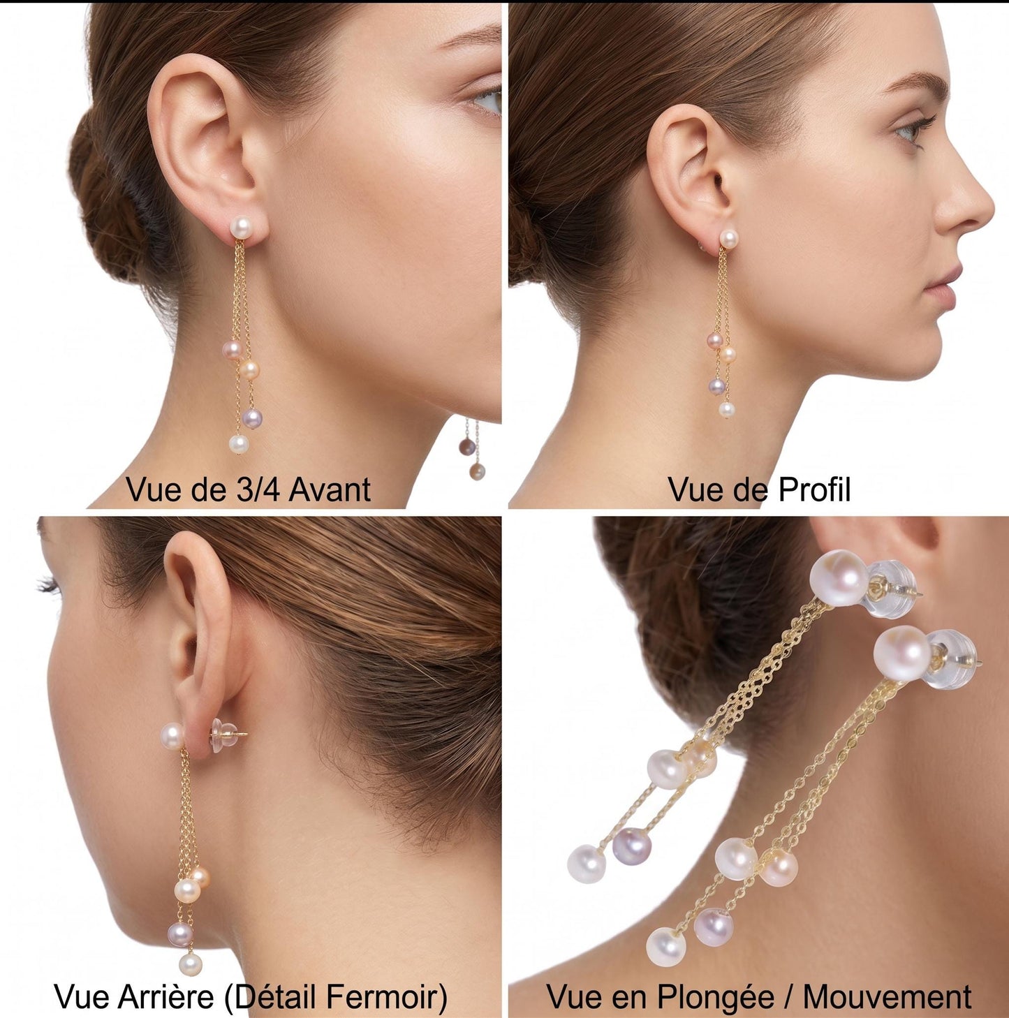 18K Real Gold Pearl Threader Earrings | Natural Freshwater Drop | Dainty Tassel Stud for Women