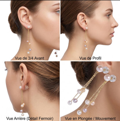 Freshwater Pearl Threader Earrings - 18K Solid Gold