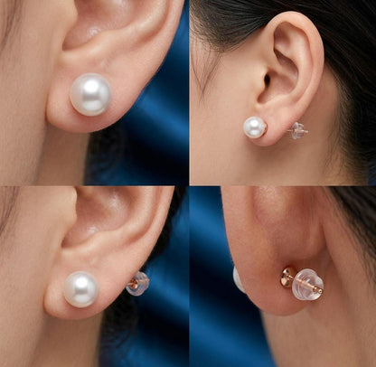 18K Solid Gold Pearl Stud Earrings | Natural Freshwater Round | Classic Minimalist for Women