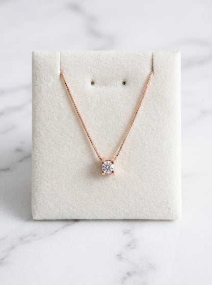 Solid 18K Rose Gold Solitaire Necklace | Classic Pendant, 45cm Box Chain