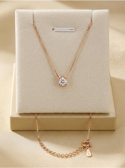 Solid 18K Rose Gold Solitaire Necklace | Classic Pendant, 45cm Box Chain