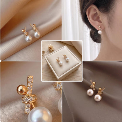 18K  Solid Gold Freshwater Pearl Stud Earrings Minimalist Dainty