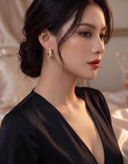 Cat Eye Stone Hoop Earrings - 18K Solid Gold