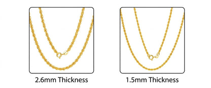 18K Solid  Gold Rope Chain Necklace Women Men AU750