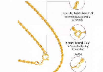 18K Solid  Gold Rope Chain Necklace Women Men AU750