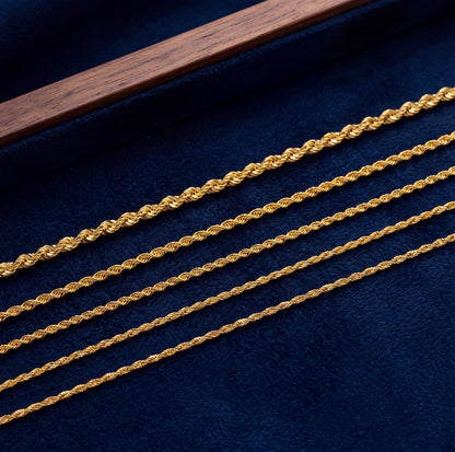 18K Solid  Gold Rope Chain Necklace Women Men AU750