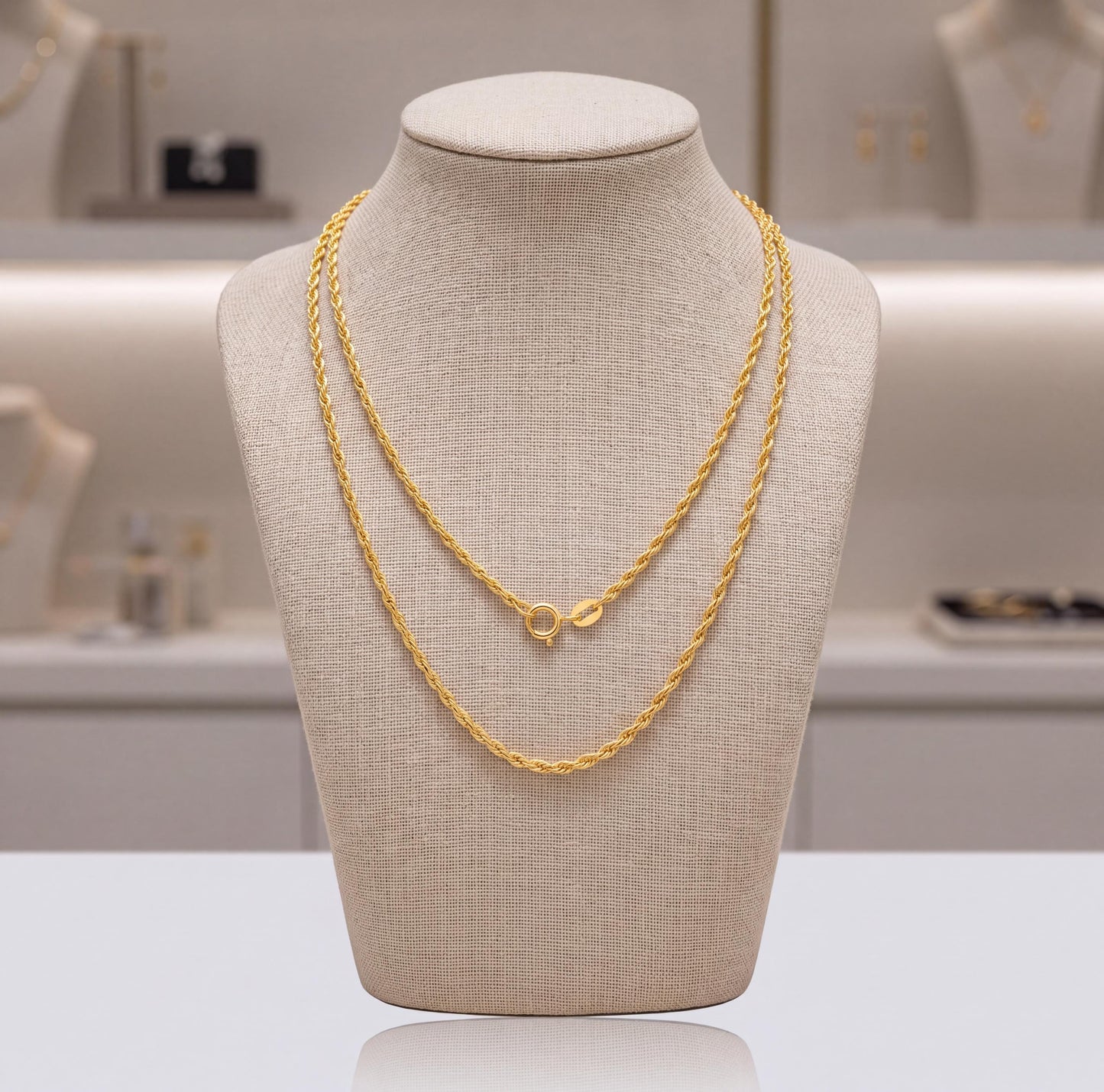 18K Solid  Gold Rope Chain Necklace Women Men AU750