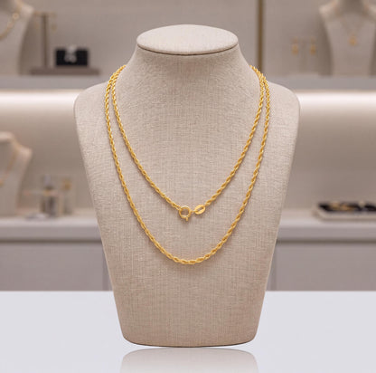 18K Solid  Gold Rope Chain Necklace Women Men AU750