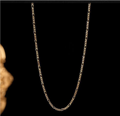 18K Solid Gold Figaro Necklace – Au750 Yellow Gold Hollow Chain