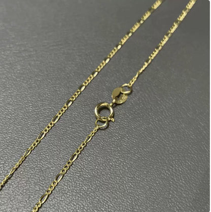 18K Solid Gold Figaro Necklace – Au750 Yellow Gold Hollow Chain