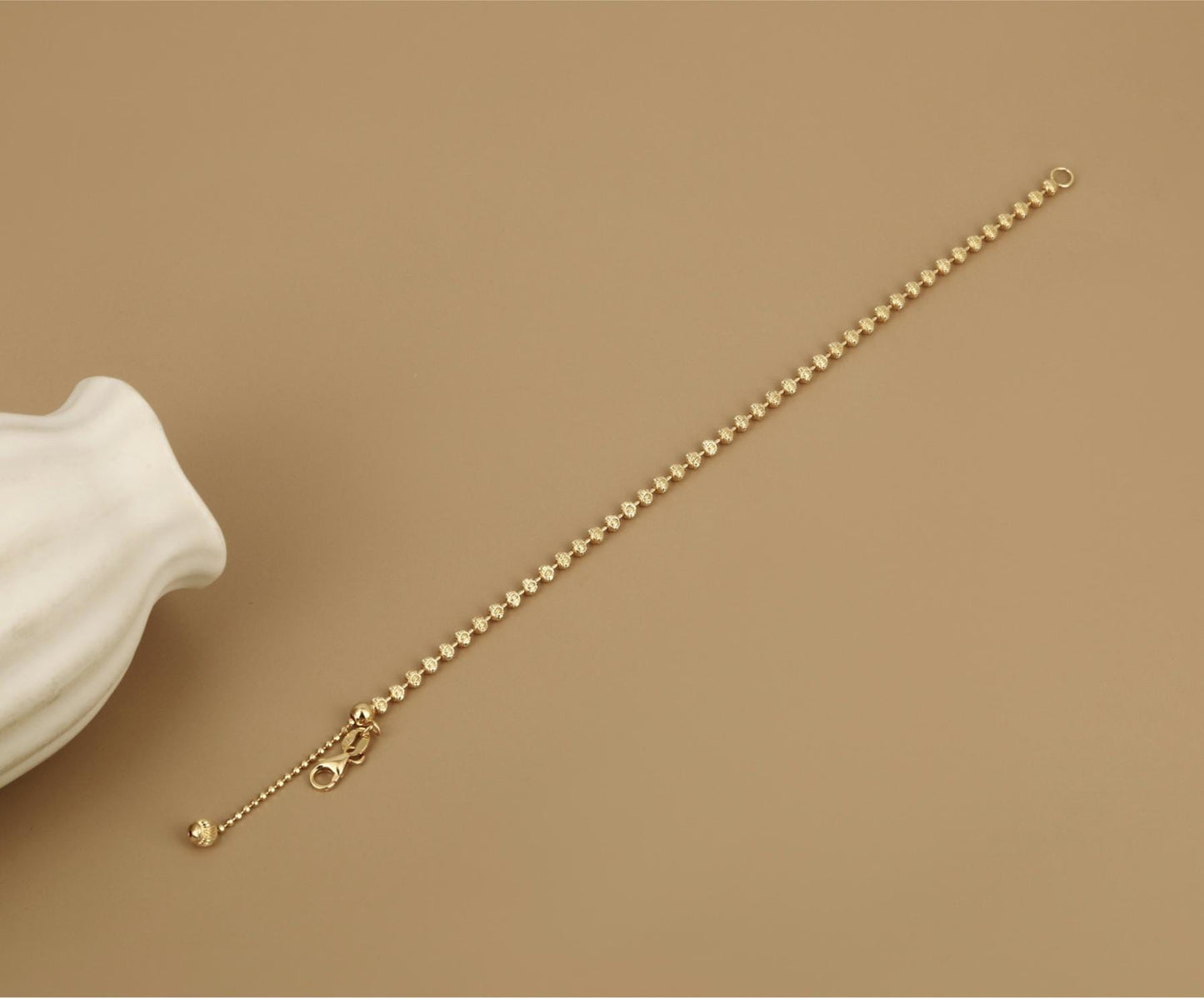 18K Gold Phantom Bracelet | Solid Au750 Bead Chain | Minimalist Dainty Adjustable Gold Bangle